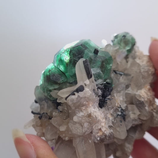 Fluorite, Quartz and Black Tourmaline cluster, Erongo, Namibia