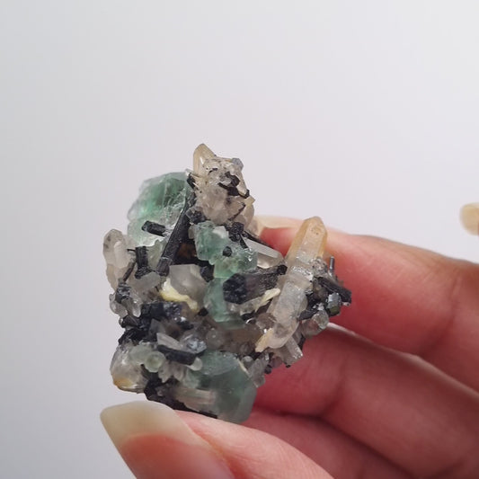 Fluorite, Quartz Black Tourmaline and mica cluster, Erongo, Namibia