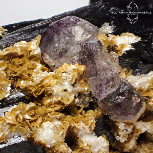 Black Tourmaline with Mica and Fluorite Crystal Specimen, Erongo, Namibia