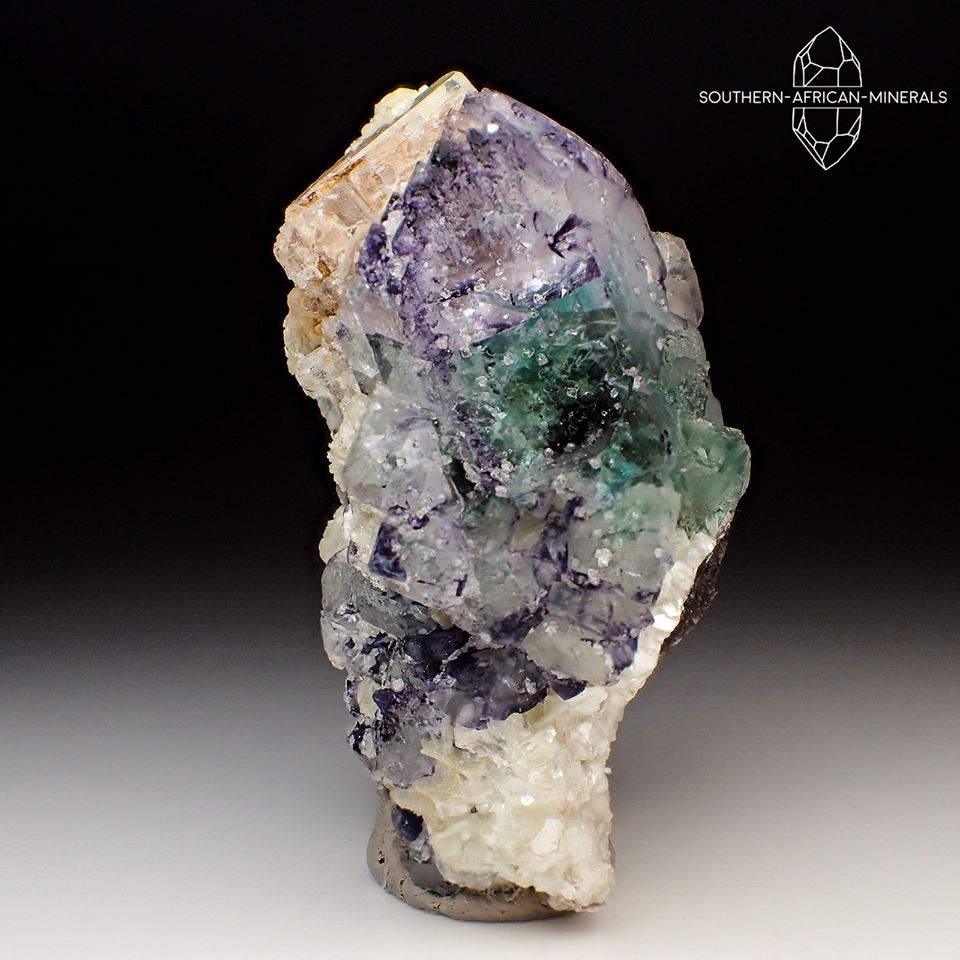 Green-purple Fluorite on Feldspar and Mica Crystal Specimen, Erongo, Namibia