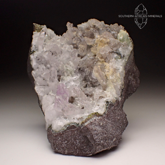 Brandberg Amethyst Quartz Cluster on Matrix with Prehnite and Epidote, Goboboseb, Namibia