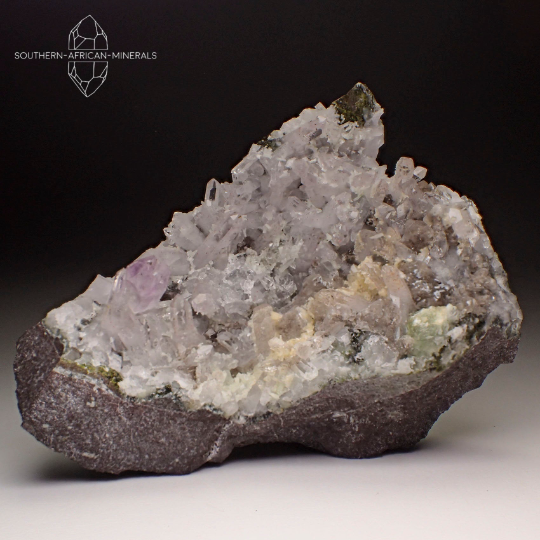 Brandberg Amethyst Quartz Cluster on Matrix with Prehnite and Epidote, Goboboseb, Namibia