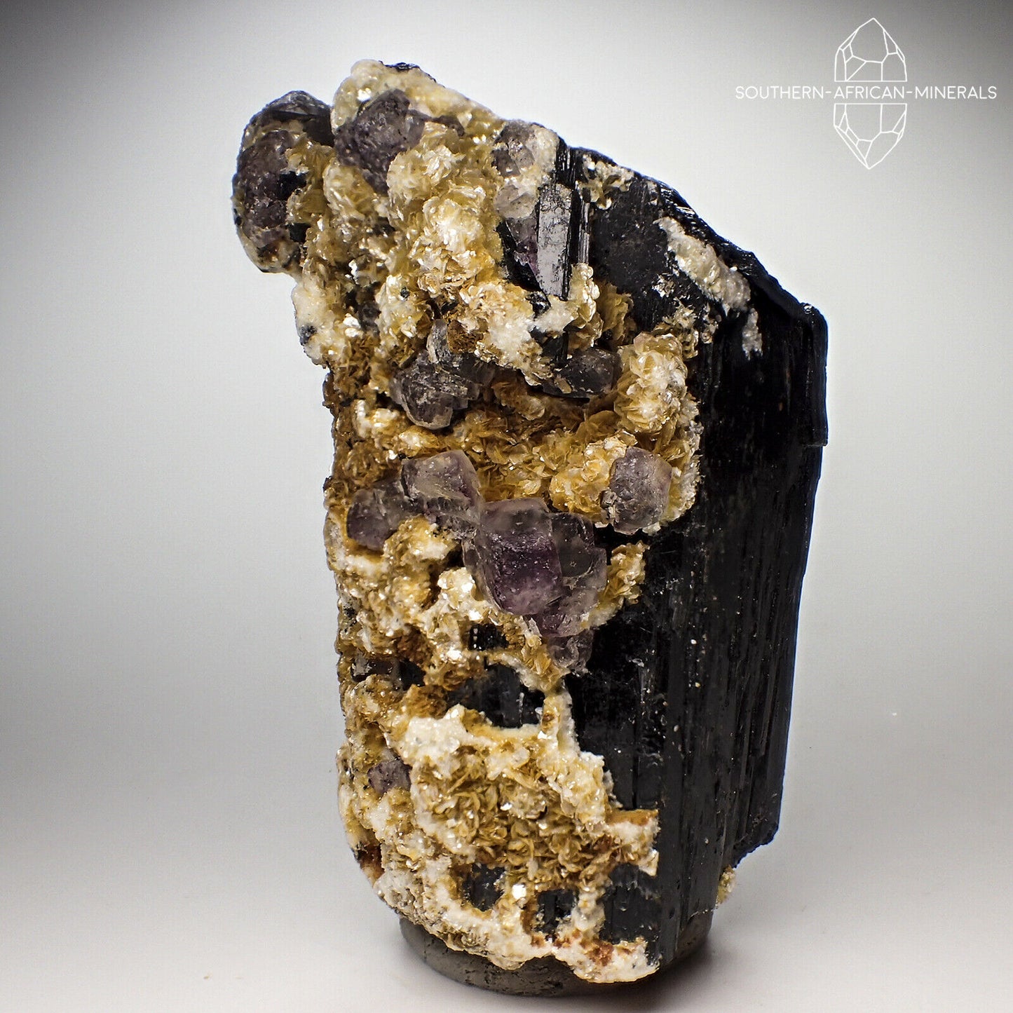 Black Tourmaline with Mica and Fluorite Crystal Specimen, Erongo, Namibia