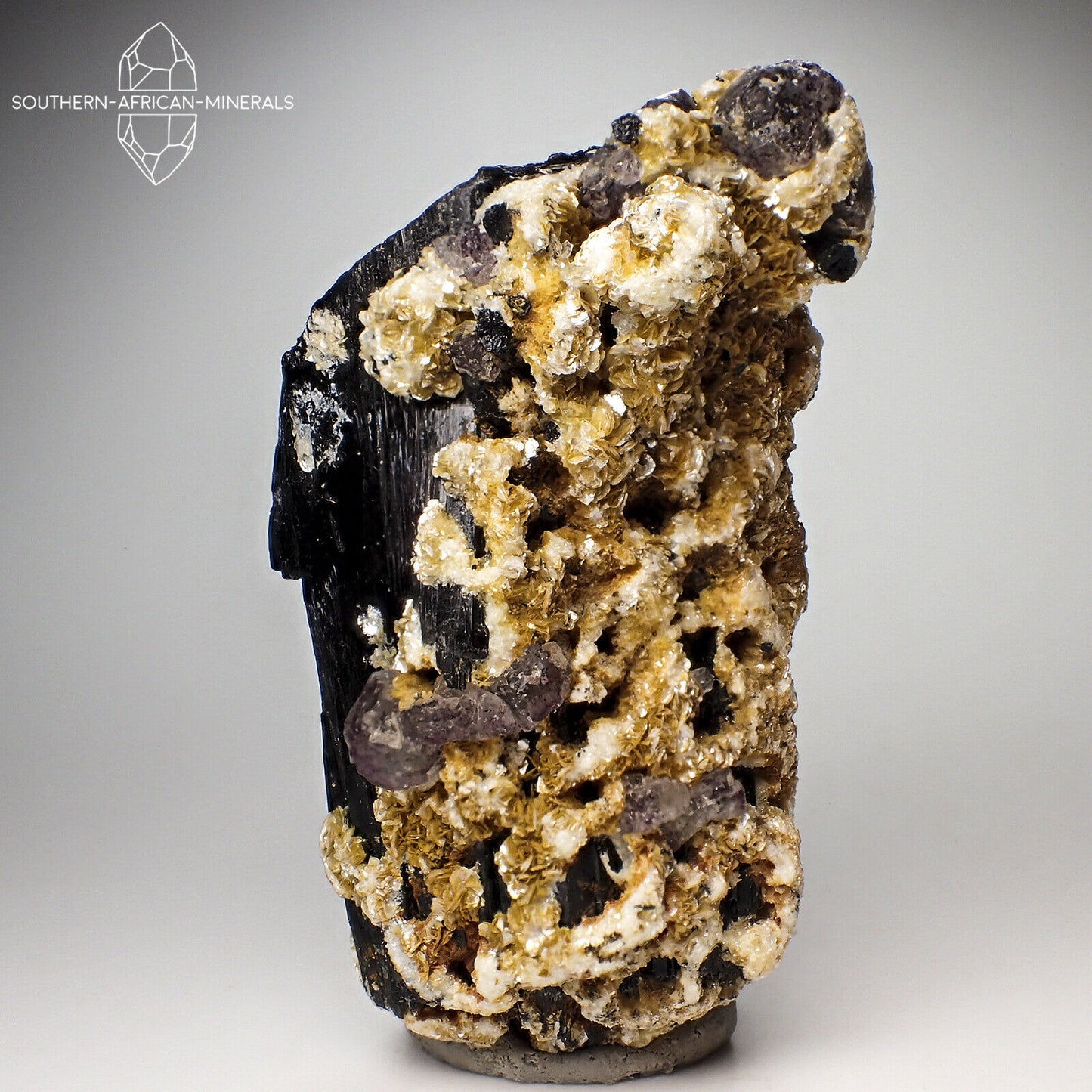 Black Tourmaline with Mica and Fluorite Crystal Specimen, Erongo, Namibia