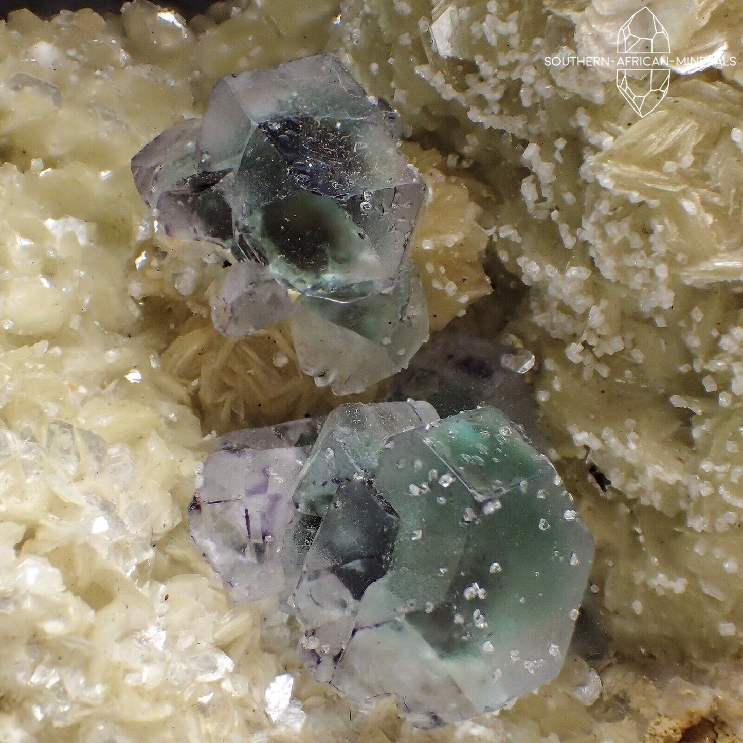 Large Green Fluorite on Mica and Feldspar Crystal Specimen, Erongo, Namibia